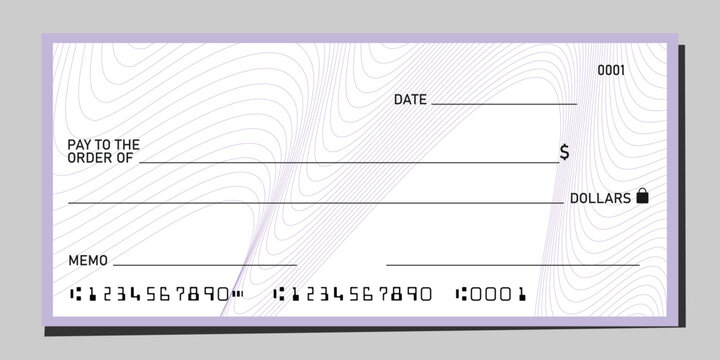 Blank bank cheque paper template mockup with wave line pattern design. Vector