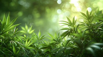 Cannabis green leaves background, cannabis growing plant in a farm illustration