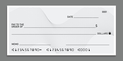 Blank bank check,checkbook cheque template free space for writing. blank check vector illustration