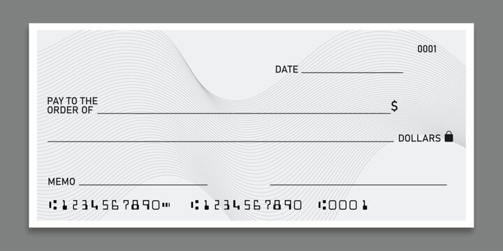 Blank bank check,checkbook cheque template free space for writing. blank check vector illustration