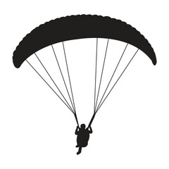 Black flat icon, Paraglider, soaring through the sky, Silhouette