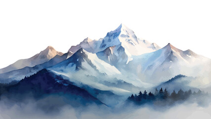Serene Watercolor Landscape of Misty Mountain Range at Dawn