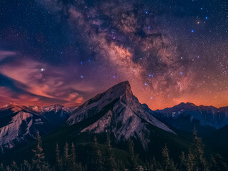 Starry sky above mountain range. Generative AI