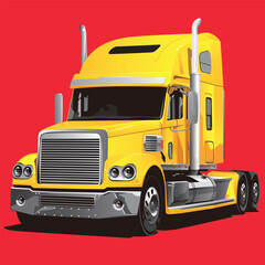 Vector truck. Yellow truck. Automobile. Cargo carrier.