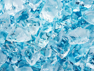 Crushed ice cubes on a blue background. Generative AI