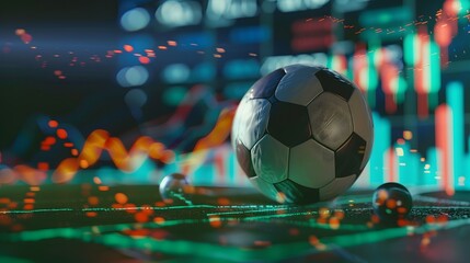 Soccer ball and stock charts - sports betting concept for soccer and futbol use. 