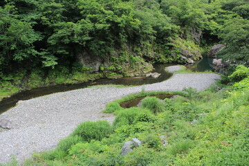 三波石峡の穏やかな流れ