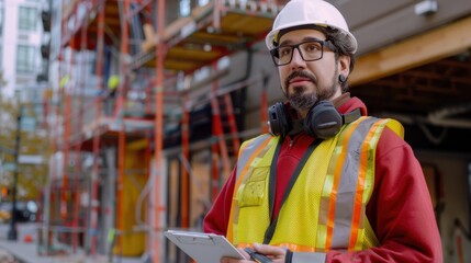 Obraz premium Construction Site Inspector with Clipboard