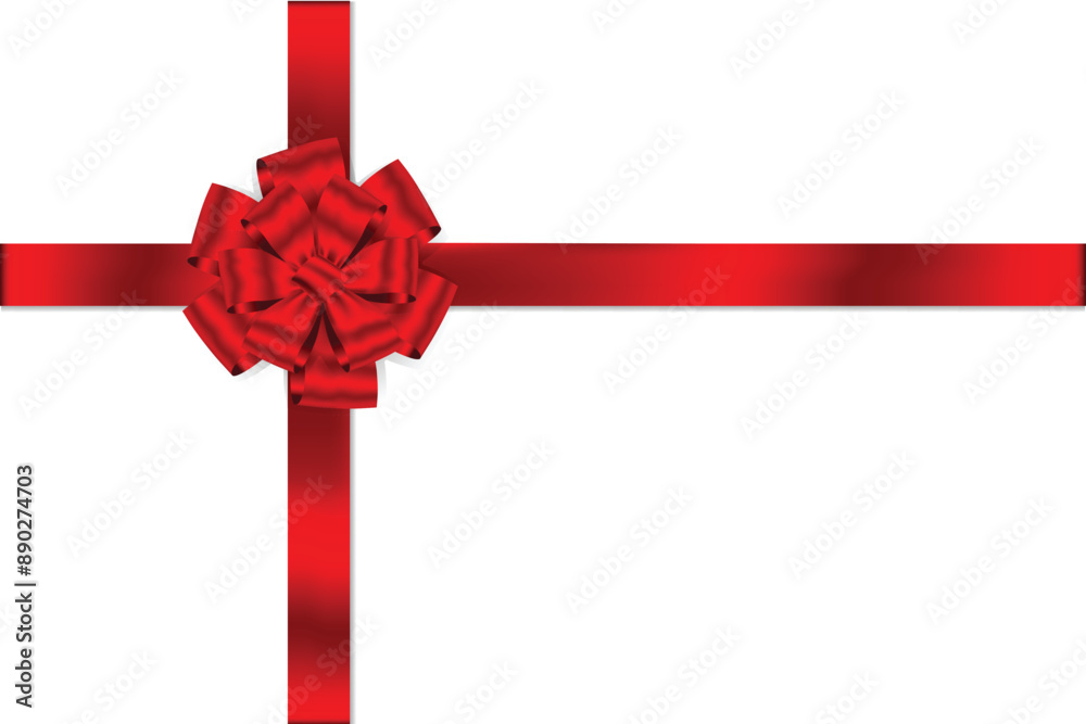 Aufkleber red bow realistic with horizontal and vertical cross ribbon place on white background.red flower bow