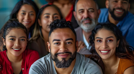 Obraz premium A diverse group of individuals representing Hispanic and Latino heritage sitting closely together