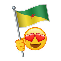 Emoji with French Guiana flag Large size of yellow emoji smile