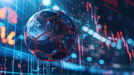 Fototapeta premium Soccer ball and stock charts - sports betting concept for soccer and futbol use. 