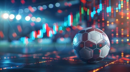 Soccer ball and stock charts - sports betting concept for soccer and futbol use. 
