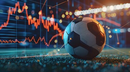 Soccer ball and stock charts - sports betting concept for soccer and futbol use. 