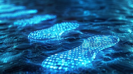 Cybersecurity digital footprints made of binary code, highlighting the importance of cybersecurity and protecting one's digital footprint from unauthorized access and exploitation.