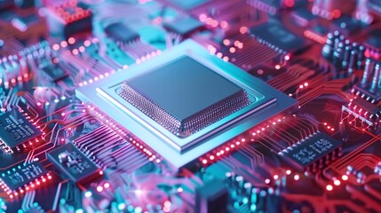 Quantum computer concept with CPU Processor quantum qubit intelligent computing technology