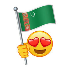 Emoji with Turkmenistan flag Large size of yellow emoji smile