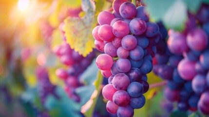 Ripe Grapes Hanging on a Vine
