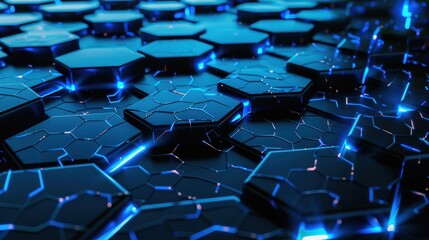 Fototapeta premium Futuristic Hexagonal Pattern with Glowing Blue Elements on Dark Background
