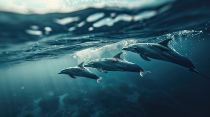 Fototapeta premium A pod of dolphins swimming near the surface