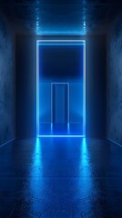 Obraz premium Sleek Neon Blue Backdrop for Tech Device Concept Display