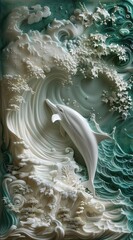 3d dolphin Wallpaper Background golden art for digital printing wallpaper, mural, custom design wallpaper. AI generated illustration