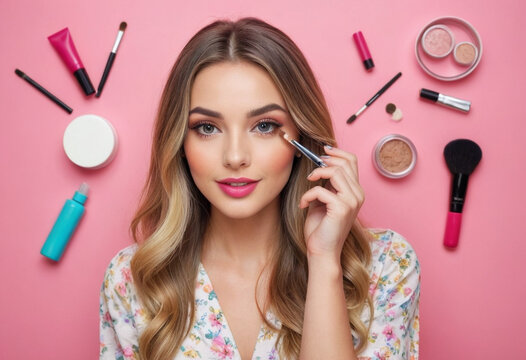  A beauty blogger showing DIY beauty hacks with a creative, fun background 