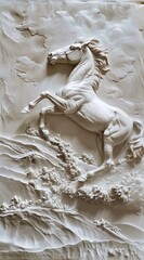 Beautiful horse 3d relief wallpaper. Mural wallpaper. Wall art. AI generated illustration.