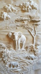 Beautiful elephant 3d relief wallpaper. Mural wallpaper. Wall art. AI generated illustration