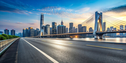 City lights dance on a bridge at dusk, casting a warm glow on the river below the towering skyscrapers