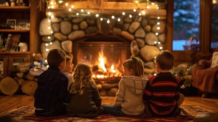 Fototapeta premium Gather around the fireplace for Christmas Eve storytelling, sharing tales of holiday magic and tradition.