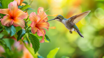 Fototapeta premium “Graceful Hummingbird Hovering Near a Flower”