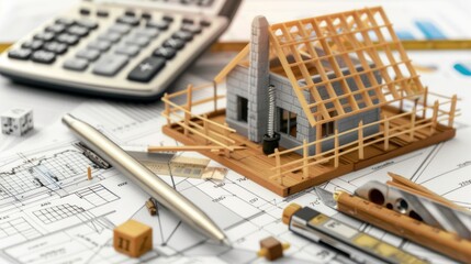 Generate a photo realistic image of a construction project displaying budget control charts and financial planning tools; ensure the image is of high resolution for clear and detailed quality