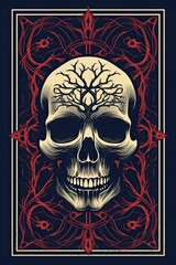 Fototapeta premium Skull-Themed Tarot Card Collection: A Detailed and Intricate Unique Design with Mysterious and Artistic Skull Motifs, Perfect for Tarot Enthusiasts, Illustrators, and Designers