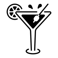 A line style icon of cocktail glass with lemon