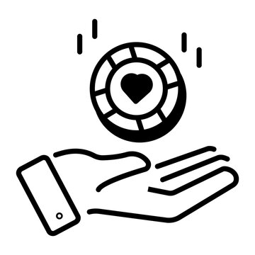 recommend clip art: Casino chip in hand, linear style icon