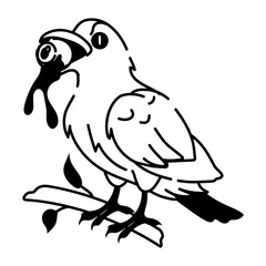 Halloween crow eating eyeball, doodle icon 