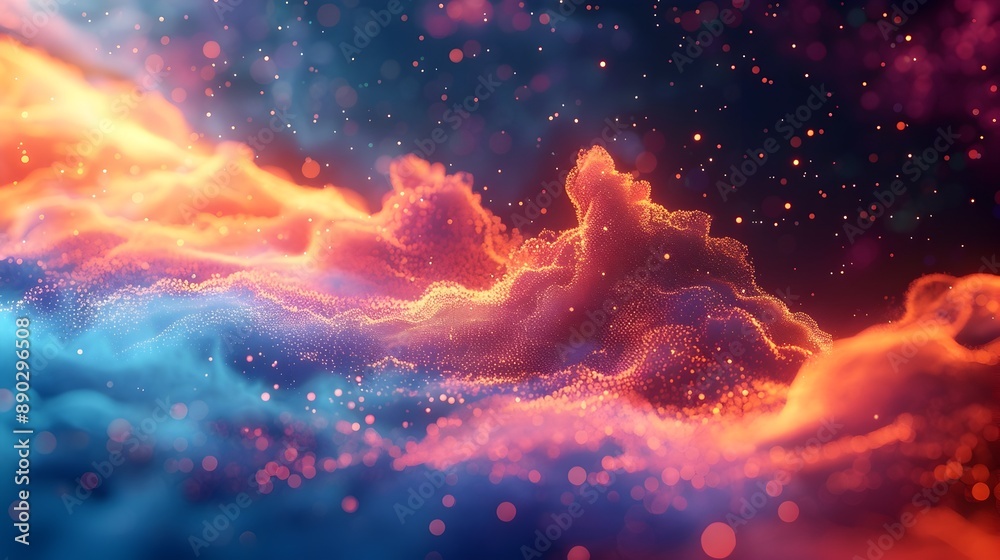 Poster vibrant abstract representation of cloud computing infrastructure and data flow