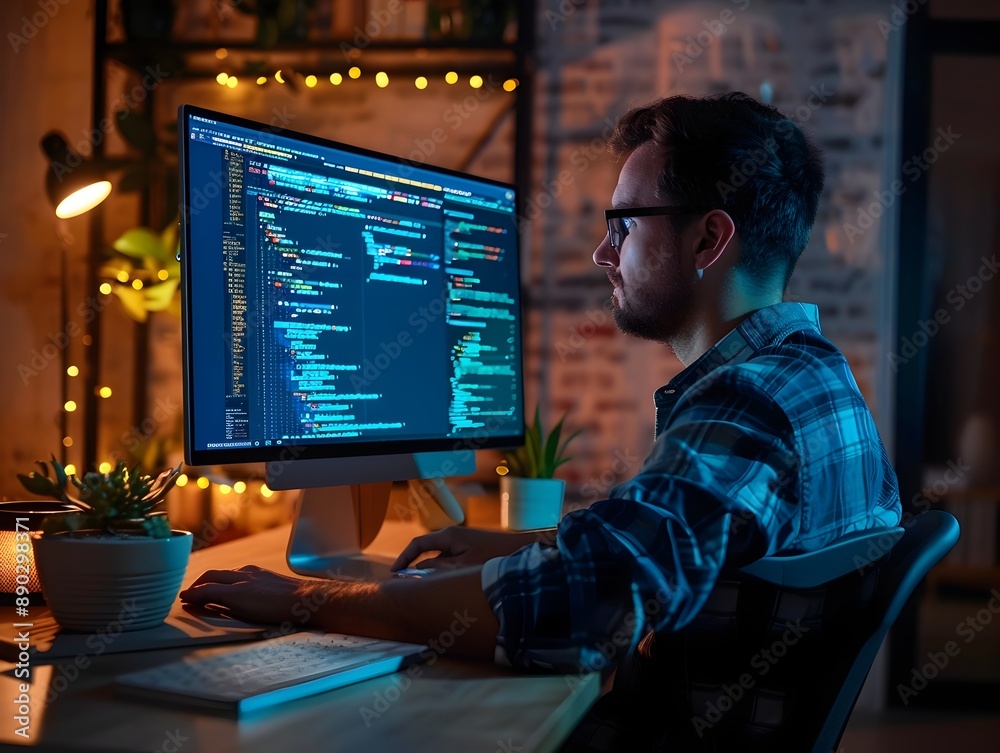 Poster E Commerce Developer Coding a Website in Dark Mode Focused and Intense