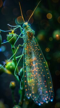 Fluorescent insects isolated on black.