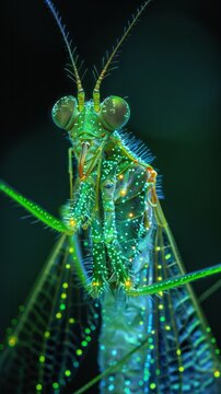 Fluorescent insects isolated on black.