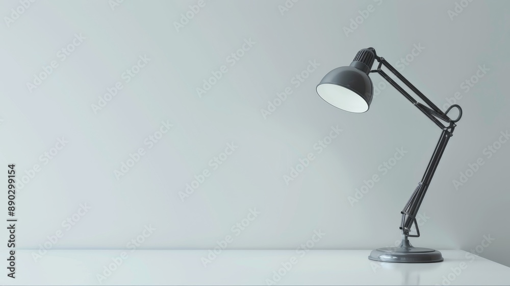 Wall mural Grey desk lamp on white background for office or workspace. Adjustable for reading and interior design. 