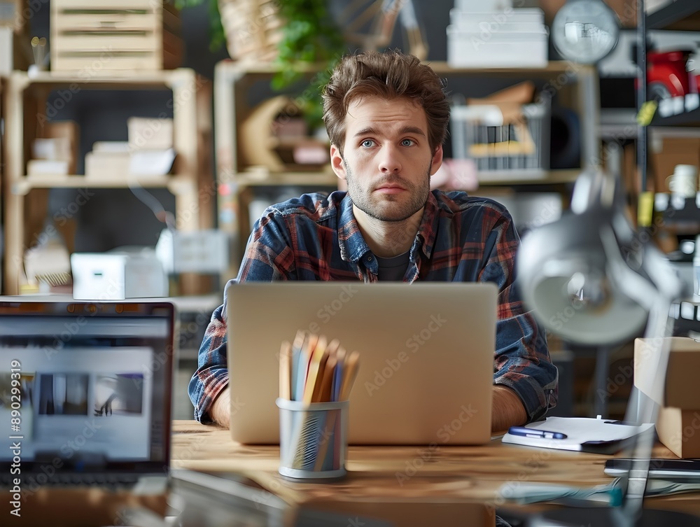 Poster focused e commerce developer debugging website issues in modern workspace