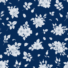 Fototapeta premium Bicolor rose floral pattern. Modern botanical design