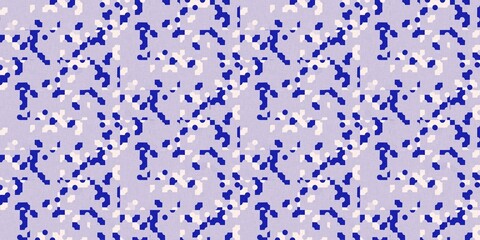 Faded electric blue glitch geo washed effect seamless border. Indigo dye grungy blotched distress abstract ribbon texture repeat. 