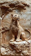 Beautiful animal 3d relief wallpaper. Mural wallpaper. Wall art. AI generated illustration