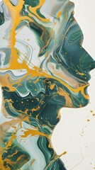 Elegantly Fluid Ethereal Male Form with Gold & Marble Accents . Dreamy Pastel Hues and Surreal Ink Art in High Resolution