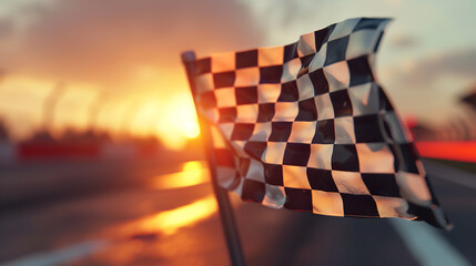 Finish racing flag with sunset light effect