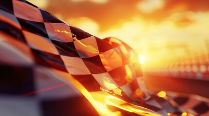 Finish racing flag with sunset light effect