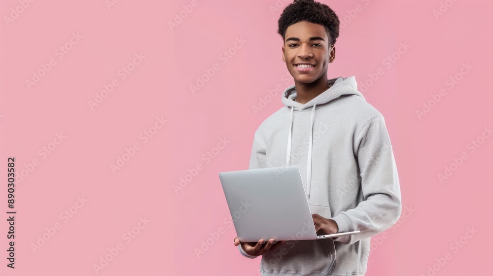 Poster the teenager with laptop